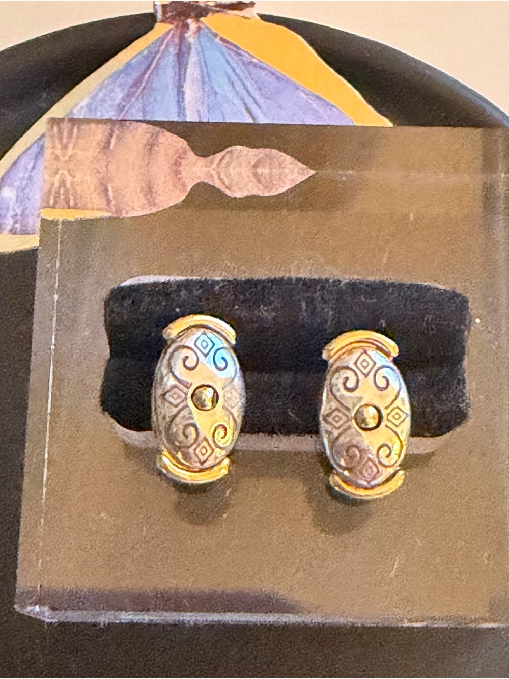 Brighton Two-Tone Gold and Silver Oval Scroll Stud Earrings